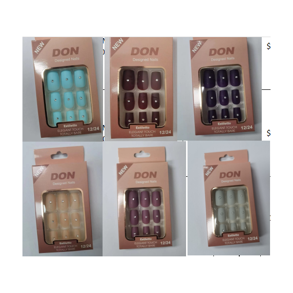 ARTIFICIAL NAILS 12'S 6 COLORS WITH STONE